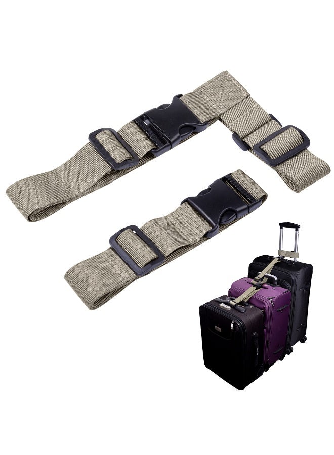 Arabest 2 Pcs Add a Bag Luggage Strap, Heavy Duty Adjustable Suitcase Belt Travel Attachment Travel Accessories for Connecting Your Luggage Together - Khaki (T-Type and Normal) - Image 1